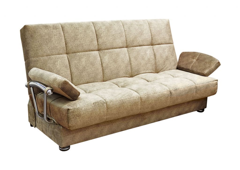 Прямой диван с металлическими подлокотниками Милана 6 БД хром