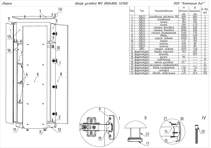 Шкаф угловой компания биг